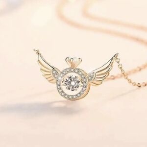Heart Beating Clavicle Angel Wings Necklace Diamond In Motion